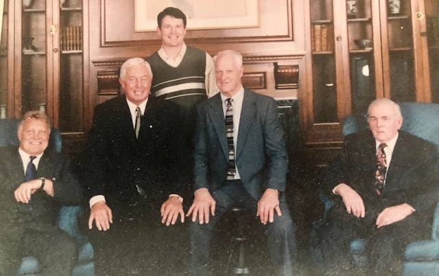 Bruce Dowbiggin with hockey legends including Bobby Hull
