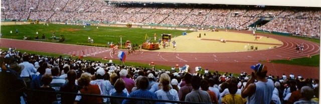Stadium crowd at a major sporting event covered by Bruce Dowbiggin
